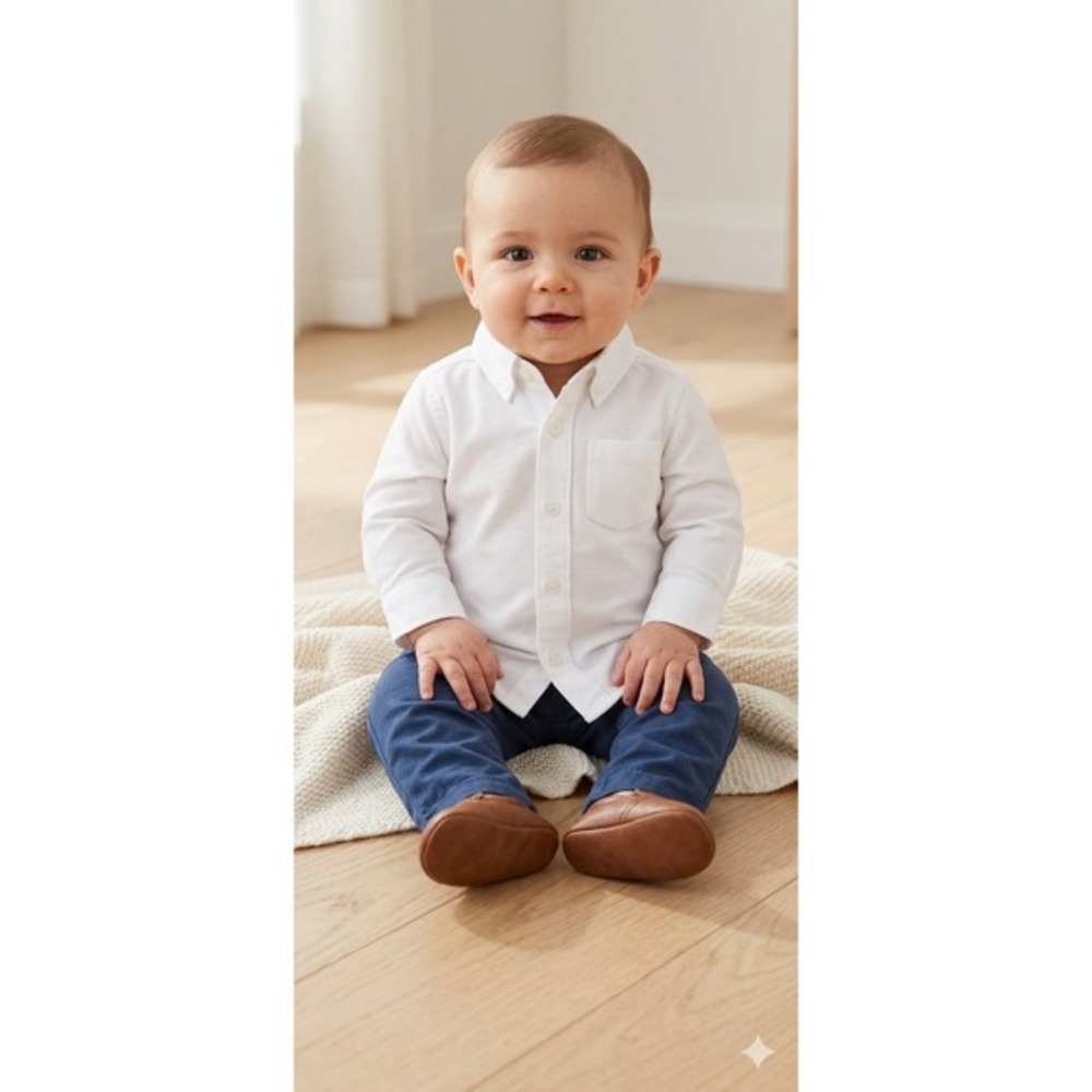 Janie and Jack‎ Button Down Shirt Baby Boy 3-6M White Special Occasion Textured